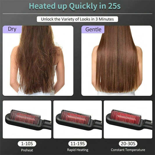 2 in 1 Hair Straightener & Hot Comb Brush – Negative Ion Curling Tong, Dual-Purpose Electric Hair Styling Brush for Straightening & Curling